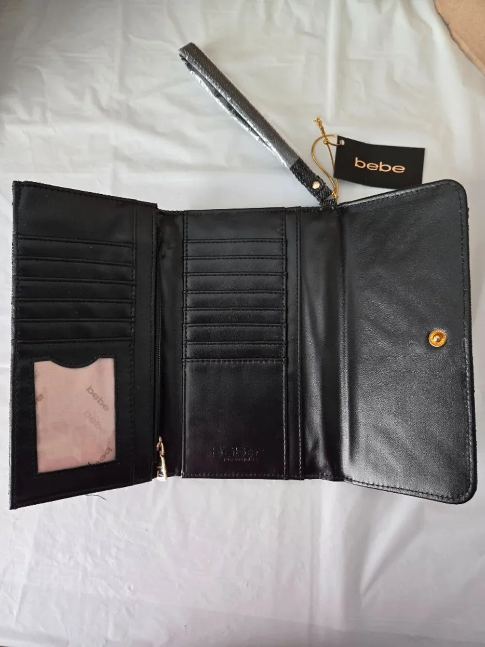 bebe Los Angeles Black Quilted Wallet Wristlet NWT Gold Hardware